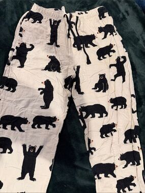 Adult Bear Print White Pajama Pants - Cozy Sleepwear